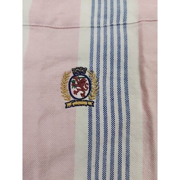 Vintage Tommy Hilfiger Shirt Mens Medium Crest Striped Short Sleeve Button Up - Picture 2 of 7